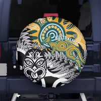 New Zealand Australia Rugby Spare Tire Cover Wallabies Aboriginal All Black Maori Tiki Together - Polynesian Pride
