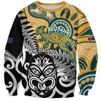 New Zealand Australia Rugby Custom Sweatshirt Wallabies Aboriginal All Black Maori Tiki Together - Polynesian Pride