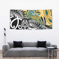 New Zealand Australia Rugby Tapestry Wallabies Aboriginal All Black Maori Tiki Together - Polynesian Pride