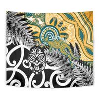 New Zealand Australia Rugby Tapestry Wallabies Aboriginal All Black Maori Tiki Together - Polynesian Pride