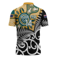 New Zealand Australia Rugby Custom Zipper Polo Shirt Wallabies Aboriginal All Black Maori Tiki Together - Polynesian Pride