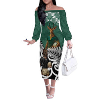 New Zealand South Africa Rugby Custom Family Matching Off The Shoulder Long Sleeve Dress and Hawaiian Shirt Springboks Kente All Black Maori Together - Polynesian Pride