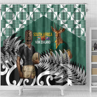 New Zealand South Africa Rugby Shower Curtain Springboks Kente All Black Maori Together - Polynesian Pride
