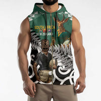 New Zealand South Africa Rugby Custom Sleeveless Zip Hoodie Springboks Kente All Black Maori Together - Polynesian Pride