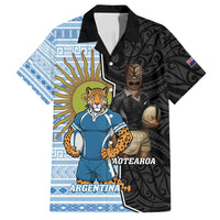 New Zealand Argentina Rugby Custom Family Matching Off Shoulder Short Dress and Hawaiian Shirt 2025 Los Pumas All Black Together - Polynesian Pride