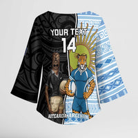 New Zealand Argentina Rugby Custom Kimono Sleeve Blouse 2025 Los Pumas All Black Together - Polynesian Pride