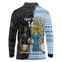 New Zealand Argentina Rugby Custom Long Sleeve Polo Shirt 2025 Los Pumas All Black Together - Polynesian Pride