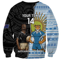 New Zealand Argentina Rugby Custom Sweatshirt 2025 Los Pumas All Black Together - Polynesian Pride