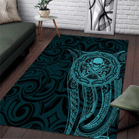 New Zealand Skull Darts Area Rug Aotearoa Maori Chest Tattoo Stylized Teal - Polynesian Pride