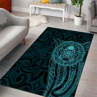 New Zealand Skull Darts Area Rug Aotearoa Maori Chest Tattoo Stylized Teal - Polynesian Pride