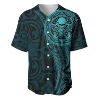 New Zealand Skull Darts Baseball Jersey Aotearoa Maori Chest Tattoo Stylized Teal - Polynesian Pride