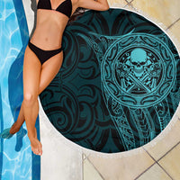 New Zealand Skull Darts Beach Blanket Aotearoa Maori Chest Tattoo Stylized Teal - Polynesian Pride