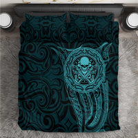 New Zealand Skull Darts Bedding Set Aotearoa Maori Chest Tattoo Stylized Teal - Polynesian Pride