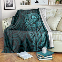 New Zealand Skull Darts Blanket Aotearoa Maori Chest Tattoo Stylized Teal - Polynesian Pride