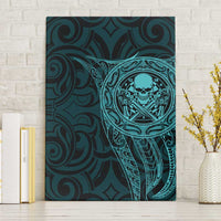 New Zealand Skull Darts Canvas Wall Art Aotearoa Maori Chest Tattoo Stylized Teal - Polynesian Pride