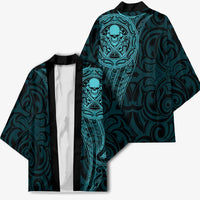New Zealand Skull Darts Kimono Aotearoa Maori Chest Tattoo Stylized Teal - Polynesian Pride