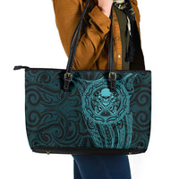 New Zealand Skull Darts Leather Tote Bag Aotearoa Maori Chest Tattoo Stylized Teal - Polynesian Pride