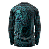 New Zealand Skull Darts Long Sleeve Shirt Aotearoa Maori Chest Tattoo Stylized Teal - Polynesian Pride