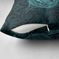New Zealand Skull Darts Pillow Cover Aotearoa Maori Chest Tattoo Stylized Teal - Polynesian Pride
