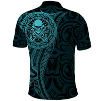 New Zealand Skull Darts Polo Shirt Aotearoa Maori Chest Tattoo Stylized Teal - Polynesian Pride
