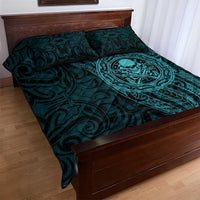 New Zealand Skull Darts Quilt Bed Set Aotearoa Maori Chest Tattoo Stylized Teal - Polynesian Pride