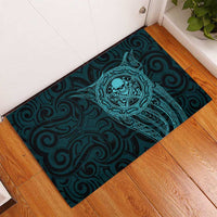 New Zealand Skull Darts Rubber Doormat Aotearoa Maori Chest Tattoo Stylized Teal - Polynesian Pride