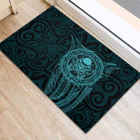 New Zealand Skull Darts Rubber Doormat Aotearoa Maori Chest Tattoo Stylized Teal - Polynesian Pride