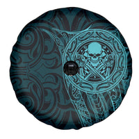 New Zealand Skull Darts Spare Tire Cover Aotearoa Maori Chest Tattoo Stylized Teal - Polynesian Pride