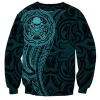 New Zealand Skull Darts Sweatshirt Aotearoa Maori Chest Tattoo Stylized Teal - Polynesian Pride