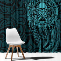 New Zealand Skull Darts Window Curtain Aotearoa Maori Chest Tattoo Stylized Teal - Polynesian Pride