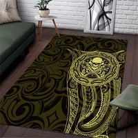 New Zealand Skull Darts Area Rug Aotearoa Maori Chest Tattoo Stylized Gold - Polynesian Pride