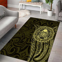 New Zealand Skull Darts Area Rug Aotearoa Maori Chest Tattoo Stylized Gold - Polynesian Pride