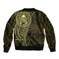 New Zealand Skull Darts Bomber Jacket Aotearoa Maori Chest Tattoo Stylized Gold - Polynesian Pride