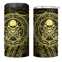 New Zealand Skull Darts 4 in 1 Can Cooler Tumbler Aotearoa Maori Chest Tattoo Stylized Gold - Polynesian Pride