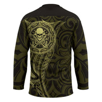 New Zealand Skull Darts Hockey Jersey Aotearoa Maori Chest Tattoo Stylized Gold - Polynesian Pride