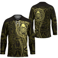 New Zealand Skull Darts Hockey Jersey Aotearoa Maori Chest Tattoo Stylized Gold - Polynesian Pride