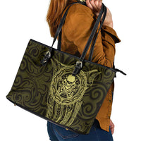 New Zealand Skull Darts Leather Tote Bag Aotearoa Maori Chest Tattoo Stylized Gold - Polynesian Pride