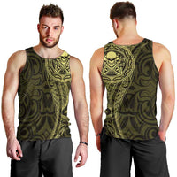 New Zealand Skull Darts Men Tank Top Aotearoa Maori Chest Tattoo Stylized Gold - Polynesian Pride