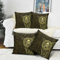 New Zealand Skull Darts Pillow Cover Aotearoa Maori Chest Tattoo Stylized Gold - Polynesian Pride