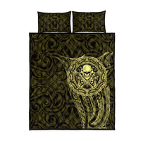 New Zealand Skull Darts Quilt Bed Set Aotearoa Maori Chest Tattoo Stylized Gold LT14 - Polynesian Pride