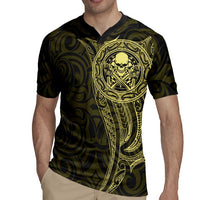 New Zealand Skull Darts Rugby Jersey Aotearoa Maori Chest Tattoo Stylized Gold - Polynesian Pride