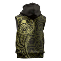 New Zealand Skull Darts Sleeveless Zip Hoodie Aotearoa Maori Chest Tattoo Stylized Gold - Polynesian Pride