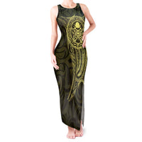 New Zealand Skull Darts Tank Maxi Dress Aotearoa Maori Chest Tattoo Stylized Gold - Polynesian Pride