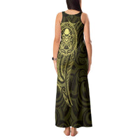 New Zealand Skull Darts Tank Maxi Dress Aotearoa Maori Chest Tattoo Stylized Gold - Polynesian Pride
