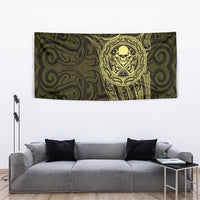 New Zealand Skull Darts Tapestry Aotearoa Maori Chest Tattoo Stylized Gold - Polynesian Pride