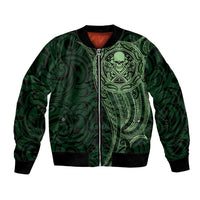 New Zealand Skull Darts Bomber Jacket Aotearoa Maori Chest Tattoo Stylized Green - Polynesian Pride