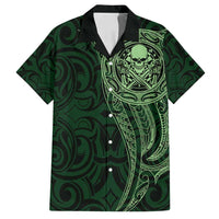 New Zealand Skull Darts Family Matching Off Shoulder Maxi Dress and Hawaiian Shirt Aotearoa Maori Chest Tattoo Stylized Green - Polynesian Pride