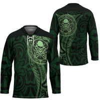 New Zealand Skull Darts Hockey Jersey Aotearoa Maori Chest Tattoo Stylized Green - Polynesian Pride