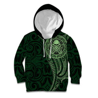 New Zealand Skull Darts Kid Hoodie Aotearoa Maori Chest Tattoo Stylized Green - Polynesian Pride