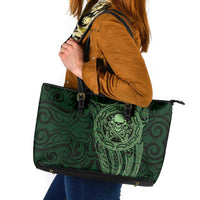 New Zealand Skull Darts Leather Tote Bag Aotearoa Maori Chest Tattoo Stylized Green - Polynesian Pride